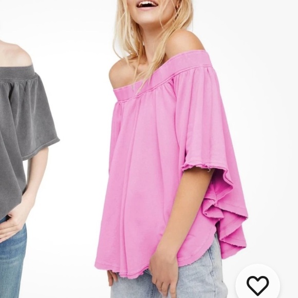 Free People Pink Flowy Off-Shoulder Tunic Top - Picture 7 of 8